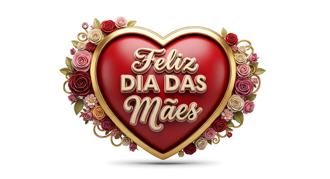 A heartwarming illustration for Mother's Day, with a red heart surrounded by flowers and the words Feliz Dia das M&atilde;es (Happy Mother's Day)