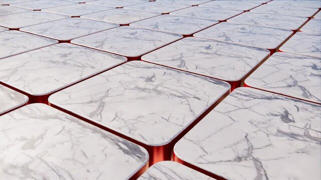 Abstract White Marble Tile Pattern with Red Glow Lines, Luxury 3D Geometric Background