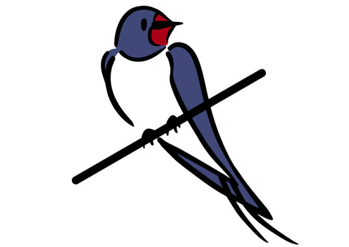 電線に止まる1羽のツバメ。アイソメトリック図。鳥のイラスト。
