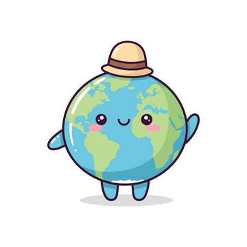 Cartoon Earth Wearing a Hat Smiling.