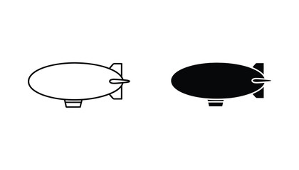 Minimalist airship blimp icon set design in outline and solid black versions for transportation logistics and aviation industry digital media © Vector