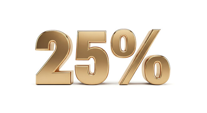 A golden 25% symbol, perfect for business and marketing material. This image is ideal for use in advertisements, presentations, and other creative projects. 