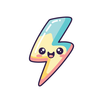 Smiling Cartoon Lightning Bolt Icon.