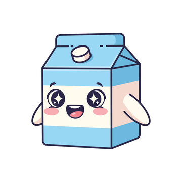 Cartoon milk carton with smiling face.
