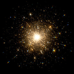 Obraz premium Magical blue and gold nebula with sparkling star particles and mystical smoke clouds isolated on black background