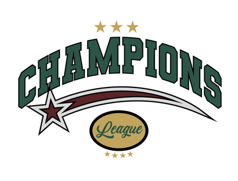Champions League varsity badge typography design. Modern illustration for t shirt, sweatshirt, hoodie or other apparel print.
