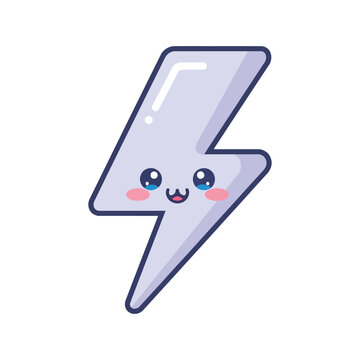 Cute cartoon smiling lightning bolt character.