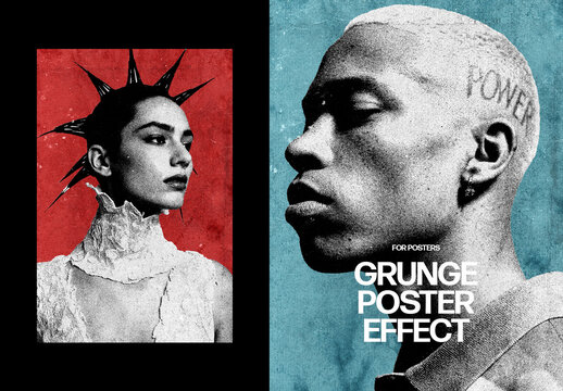 Grunge Print Photo Effect &ndash; Collage for Poster & Social Media (PSD)
