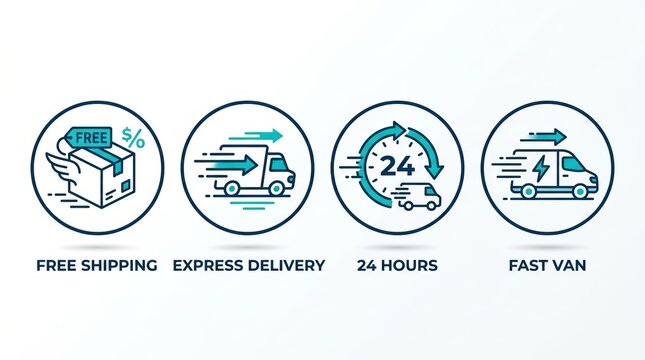 Set of four icons representing fast delivery services and speed.