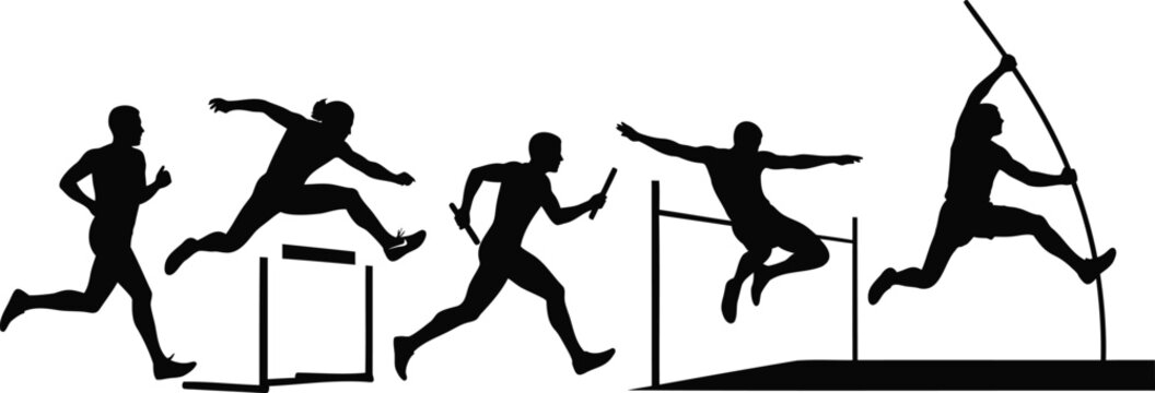 Athletic track and field competition vector silhouette illustration line art collection.