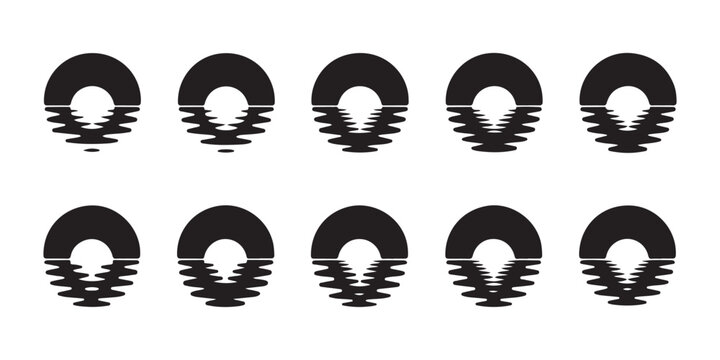 Black circle in water ripples. abstract flat icon, isolated vector. top view half ring water reflection.