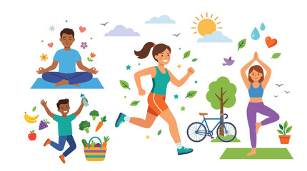 Fototapeta premium People engaging in various healthy lifestyle activities