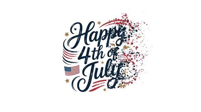 Happy 4th of July Celebration with Fireworks and American Flag.