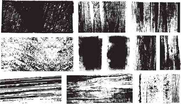 Abstract Grunge Ink Stamp Texture Set &ndash; Handmade Brayer Print, Vintage Letterpress Rough Rectangle Backgrounds, Linocut Relief Vector Collection
