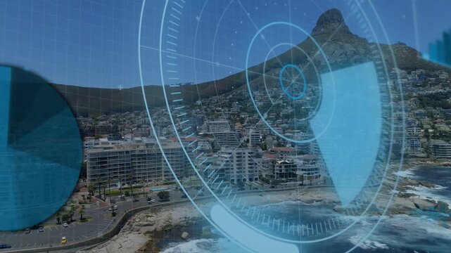 HUD translating and rotating on activation, aligning reticle over hillside for coastal scan