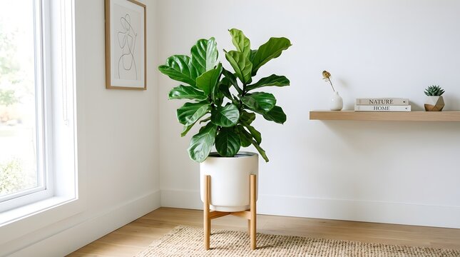 Lush fiddle leaf fig tree in a modern interior space