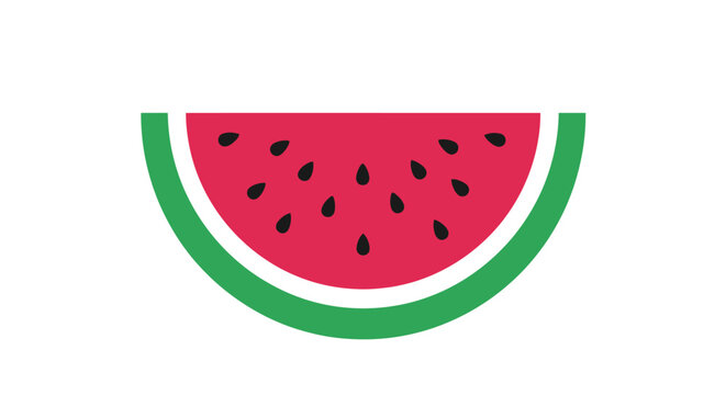 A fresh and juicy slice of ripe red watermelon vector illustration with green rind and black seeds is isolated on white for a healthy summer fruit food icon