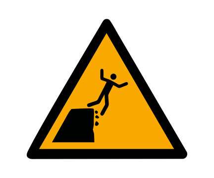 ISO 7010 W052 Warning Unstable cliff edge sign illustration on transparent background. 

