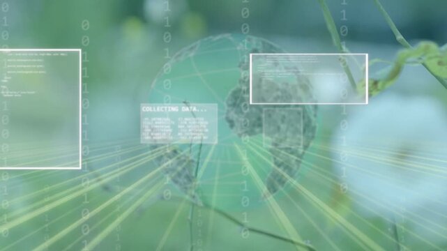 Globe fading in triggers HUD panels, radial links processing data, fading as plants refocusing