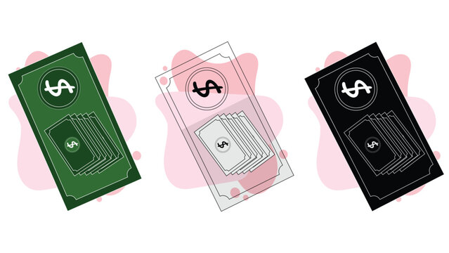 Modern Dollar Currency Notes And Traffic Fine Payment Icons
