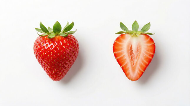 Fresh Strawberry Whole and Half Isolated on White