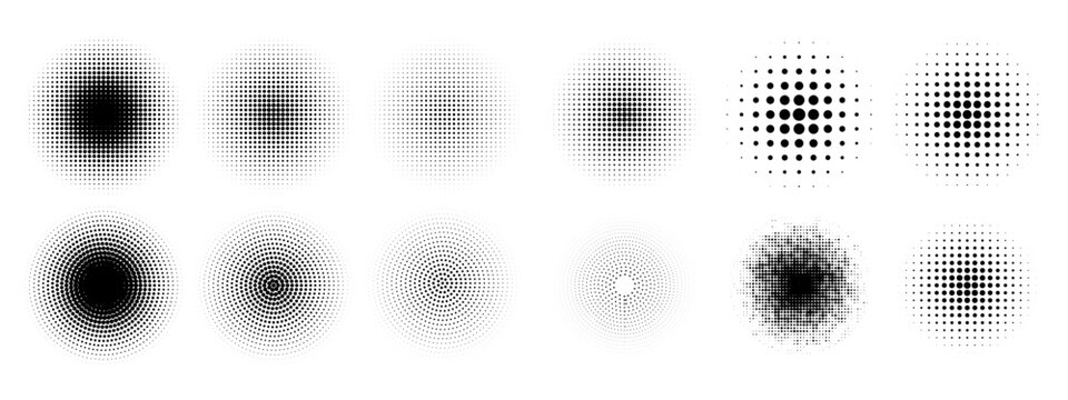 Set of black halftone dots backgrounds. vector