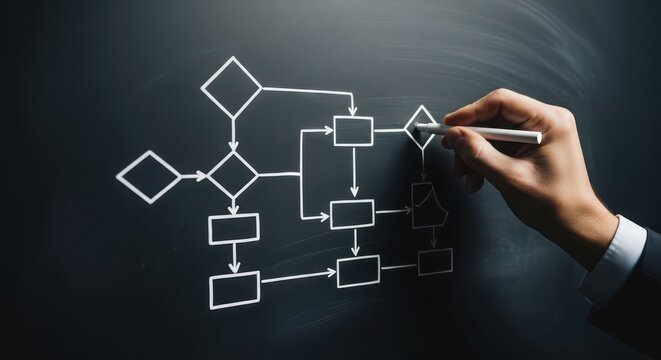 Business flowchart, hand drawing diagram, strategy planning, workflow process