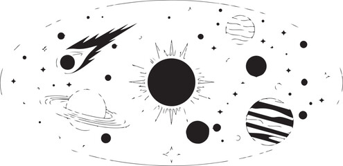 Sketch solar system. Hand drawn planets orbits, planetary and earth orbit vector illustration set. Astronomy themed coloring book drawings pack and Cosmic Space Illustration © KULSUM