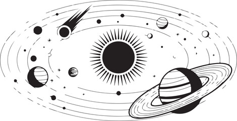 Sketch solar system. Hand drawn planets orbits, planetary and earth orbit vector illustration set. Astronomy themed coloring book drawings pack and Cosmic Space Illustration © KULSUM