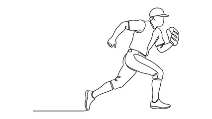 Fototapeta premium Continuous line drawing of baseball player.