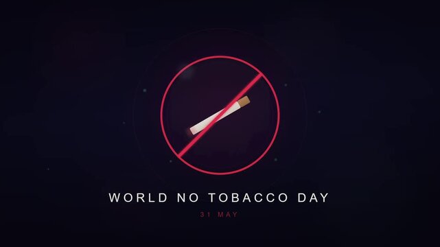 World No Tobacco Day typography with prohibition sign and cigarette icon on dark purple background for healthcare awareness campaign.