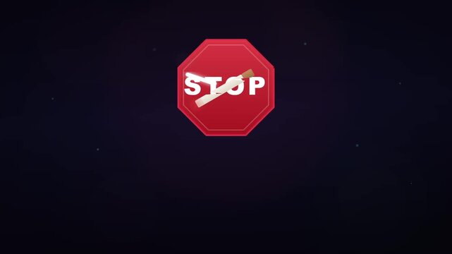 World No Tobacco Day typography with stop sign and cigarette icons on dark purple background for health awareness campaign.