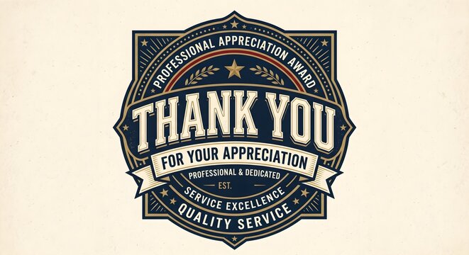 Vintage Professional Appreciation Award Badge Label with Ornate Borders and Retro Style