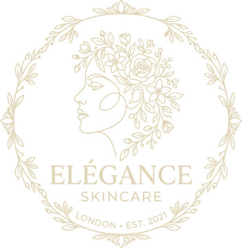 Skincare logo featuring a floral line art face represents luxury beauty.
