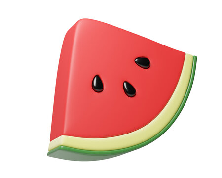 3D watermelon slice. Piece of juicy watermelon with seeds, isolated on a background. Perfect for food design, summer, fruit icons, healthy eating, banners, web, ui. 3d render

