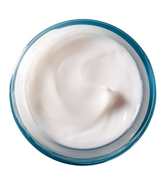 PNG White face cream in a blue jar, skin care and beauty product for cosmetic moisturizing and wellness, top view