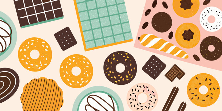colorful illustration of donuts cookies and chocolate