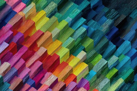 Colored pencils arranged in a diagonal pattern with vibrant hues, close-up view showing texture and sharp tips for drawing, art supplies and creative tools concept.