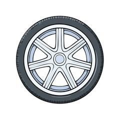 Obraz premium Silver Alloy Car Wheel with Black Tire and Rim Detail