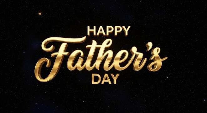 Glowing golden handwritten happy father&rsquo;s day message on cosmic night background, text