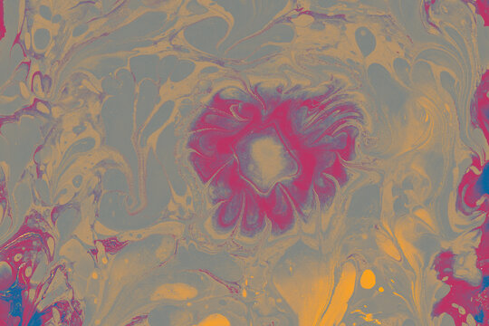 Abstract colorful ebru marbling art with floral pattern texture background