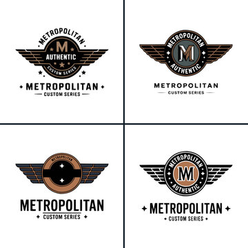 Set of four vintage motorcycle emblem logo designs for branding