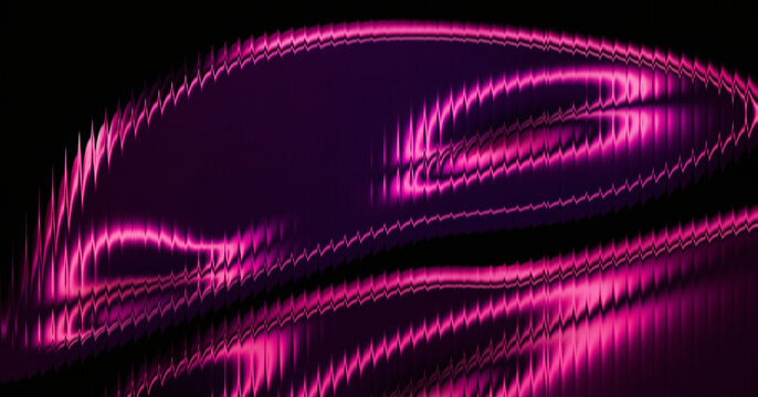Premium 3D CGI liquid metal glass surface with vibrant pink neon gradient flow, glossy reeded ribbed texture and smooth wave distortion backdrop