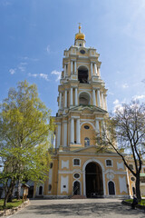 Fototapeta premium Russia. Moscow. May 04, 2026. Majestic bell tower of Novospassky Monastery on a sunny spring day