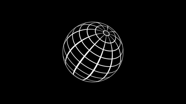Abstract geometric wireframe sphere rotating in dark space with glowing lines and dots