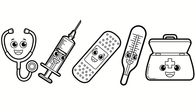 medical icons with smiling faces for healthcare branding and kid friendly web design