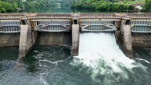 Hydroelectric power plant dam releasing water