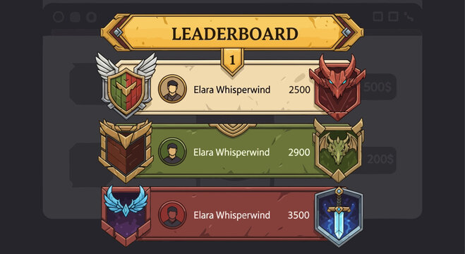 Digital Game Leaderboard Displaying Player Ranks and Scores.