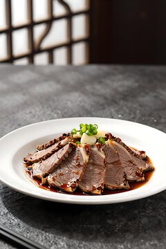 Sliced Lanzhou premium beef served with aged vinegar and garlic