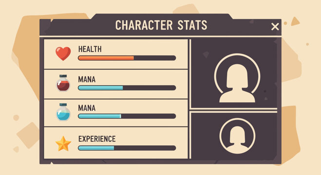 Game Character Stats Interface Display.